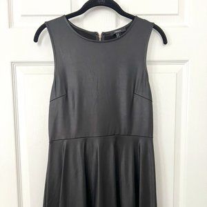 Faux Leather Skater Dress - Black